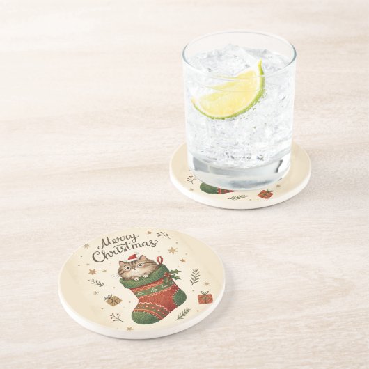 Christmas Cat in Stocking コースター (側面)