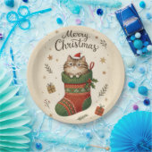Christmas Cat in Stocking ペーパープレート (パーティー)