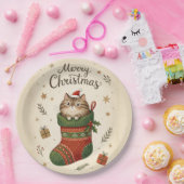 Christmas Cat in Stocking ペーパープレート (パーティー)