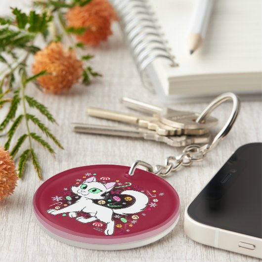 Christmas Cat Keychain (Red) キーホルダー (正面右)