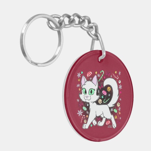 Christmas Cat Keychain (Red) キーホルダー (正面左)