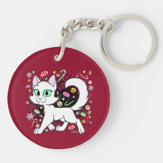 Christmas Cat Keychain (Red) キーホルダー (裏面)