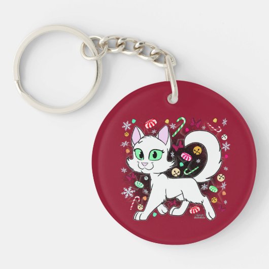 Christmas Cat Keychain (Red) キーホルダー (正面)
