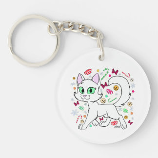 Christmas Cat Keychain (White) キーホルダー