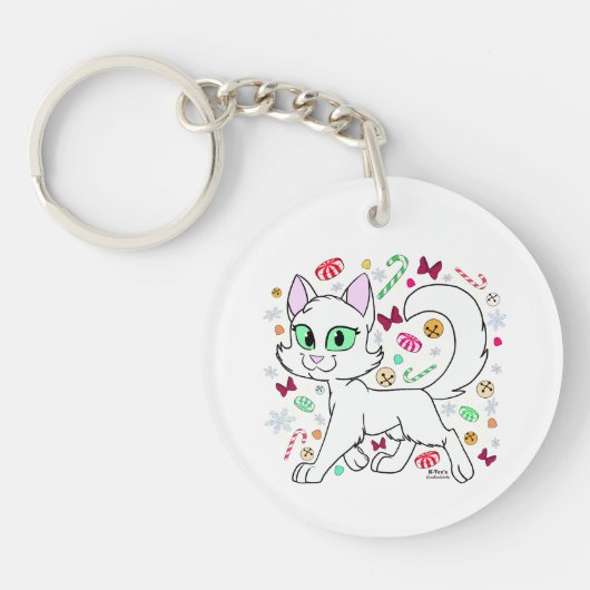 Christmas Cat Keychain (White) キーホルダー (正面)
