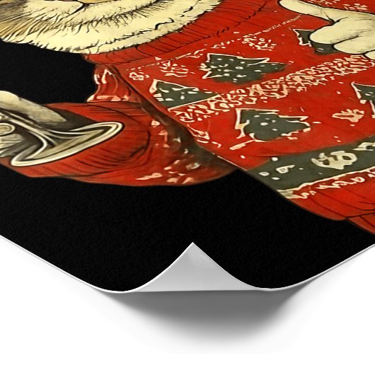 Christmas Cat Likes Cute Cat Drinking Wine With Sa ポスター (角)