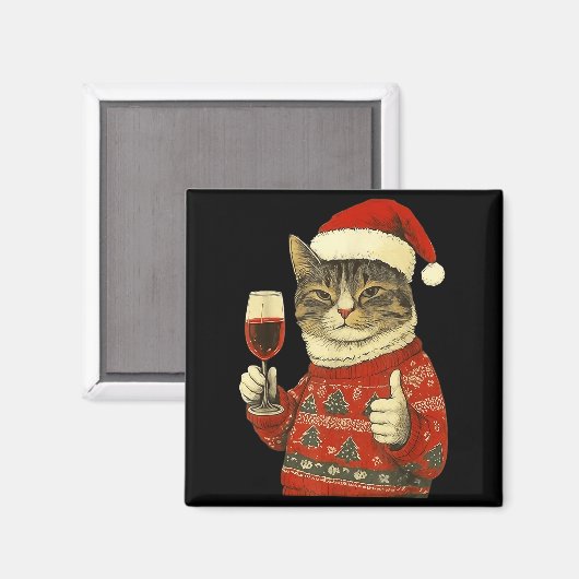 Christmas Cat Likes Cute Cat Drinking Wine With Sa マグネット (正面/裏面)