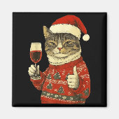Christmas Cat Likes Cute Cat Drinking Wine With Sa マグネット (正面)