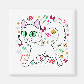 Christmas Cat Magnet (White) マグネット (正面)