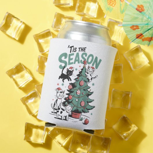Christmas Cat Retro Tis The Season Meowy Catmas  缶クーラー (インサイチュ 夏)