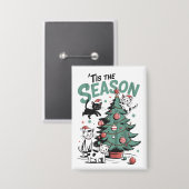 Christmas Cat Retro Tis The Season Meowy Catmas  缶バッジ (正面/裏面)