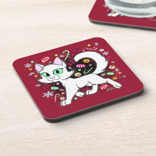 Christmas Cat Round Pillow (Red) コースター (左側)