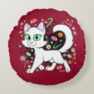 Christmas Cat Round Pillow (Red) ラウンドクッション