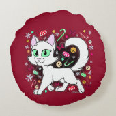 Christmas Cat Round Pillow (Red) ラウンドクッション (裏面)
