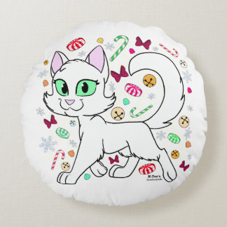 Christmas Cat Round Pillow (White) ラウンドクッション