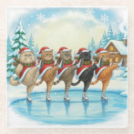 Christmas Cat Skaters, Glass Coaster ガラスコースター