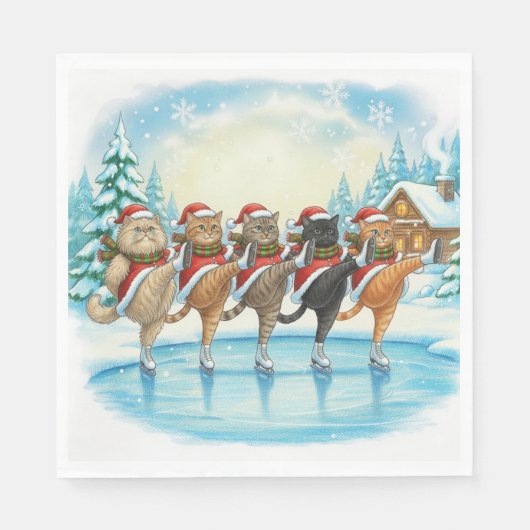 Christmas Cat Skaters, Napkins スタンダードランチョンナプキン (正面)