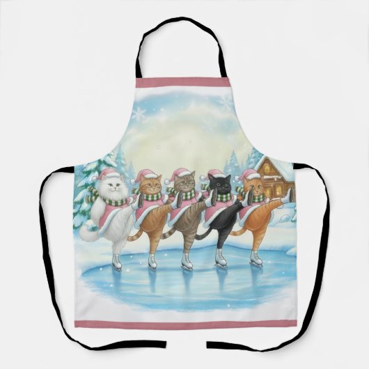 Christmas Cat Skaters Pink, Apron エプロン (正面)