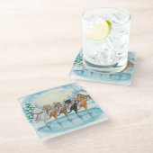 Christmas Cat Skaters Pink, Glass Coaster ガラスコースター (アングル)