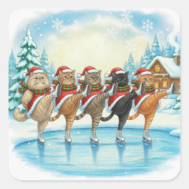 Christmas Cat Skaters, Stickers スクエアシール
