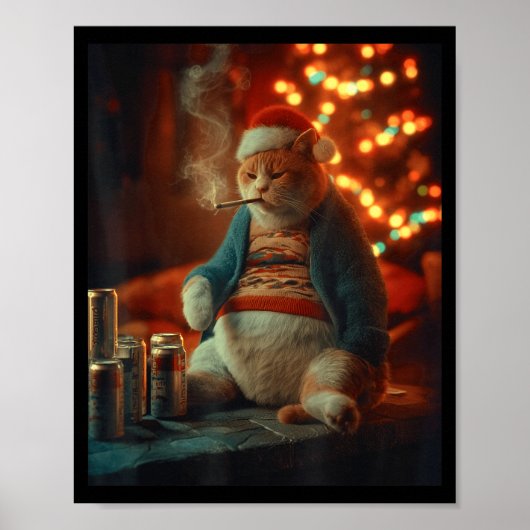 Christmas Cat Smoking Cigarette Meme Gen Z  ポスター (正面)