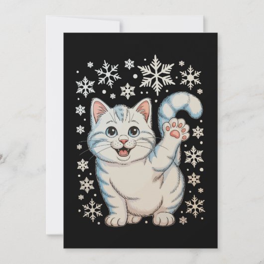 Christmas Cat Snowflakes Kitten Snow Holiday シーズンカード (正面)