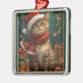 Christmas Cat Square Metal Ornament メタルオーナメント (左)