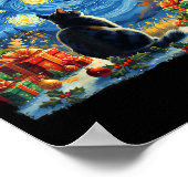 Christmas Cat Starry Night Van Gogh Santa Winter G ポスター (角)