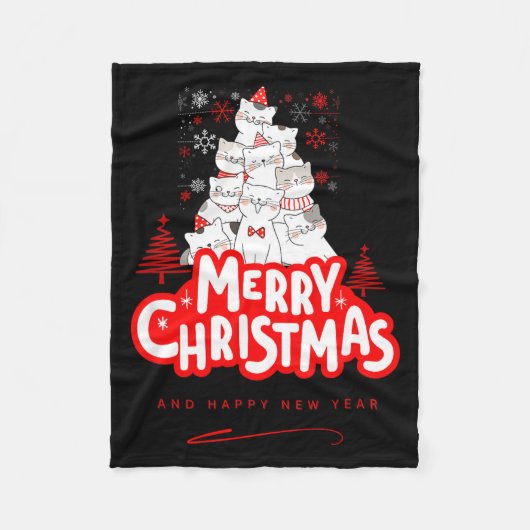 Christmas Cat Tee – Festive Kitty Holiday Art フリースブランケット (正面)