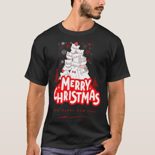 Christmas Cat Tee – Festive Kitty Holiday Art  Tシャツ (正面)