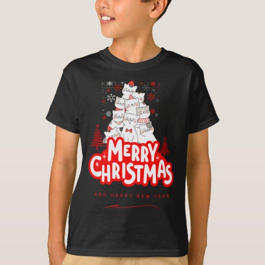 Christmas Cat Tee – Festive Kitty Holiday Art  Tシャツ (正面)