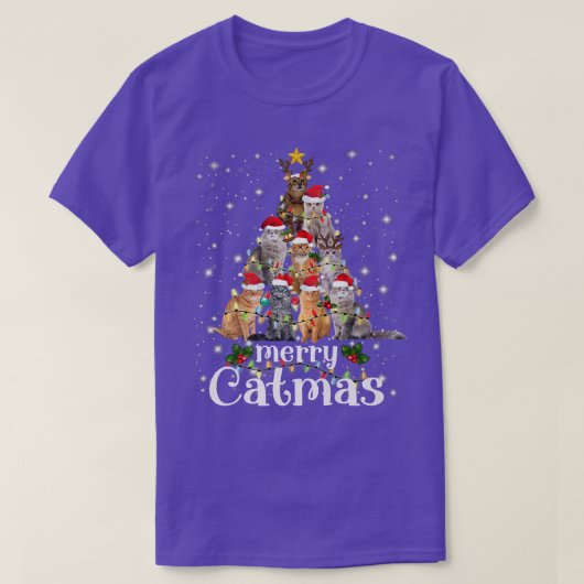 Christmas Cat Tree with Santa Hat Merry Catmas Fun Tシャツ (デザイン正面)