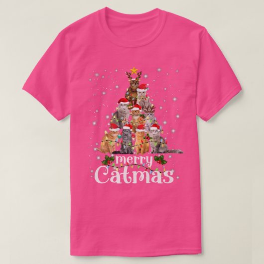 Christmas Cat Tree with Santa Hat Merry Catmas Fun Tシャツ (デザイン正面)