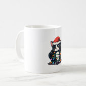 Christmas Cat Tuxedo black cat xmas lights kitty c コーヒーマグカップ (正面左)