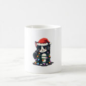 Christmas Cat Tuxedo black cat xmas lights kitty c コーヒーマグカップ (中央)