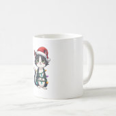 Christmas Cat Tuxedo black cat xmas lights kitty c コーヒーマグカップ (正面右)