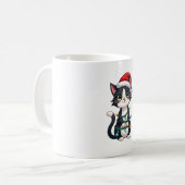 Christmas Cat Tuxedo black cat xmas lights kitty c コーヒーマグカップ (正面左)