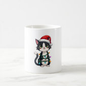 Christmas Cat Tuxedo black cat xmas lights kitty c コーヒーマグカップ (中央)