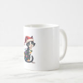 Christmas Cat Tuxedo black cat xmas lights kitty c コーヒーマグカップ (正面右)