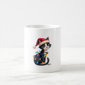 Christmas Cat Tuxedo black cat xmas lights kitty c コーヒーマグカップ (中央)