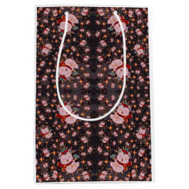 Christmas Cat With Santa Hat ミディアムペーパーバッグ