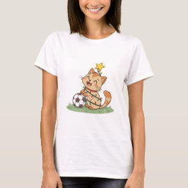 Christmas Cat with Soccer Ball Tシャツ