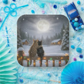 Christmas Cats Cuddling On a Snowy Fence ペーパープレート (パーティー)