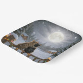 Christmas Cats Cuddling On a Snowy Fence ペーパープレート (傾斜あり)