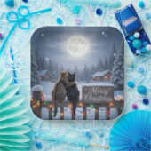 Christmas Cats Embracing On a Snowy Fence ペーパープレート (パーティー)