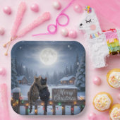 Christmas Cats Embracing On a Snowy Fence ペーパープレート (パーティー)