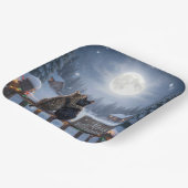 Christmas Cats Embracing On a Snowy Fence ペーパープレート (傾斜あり)