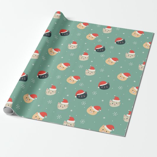 Christmas Cats in Santa Hats Pattern ラッピングペーパー (アンロールド)