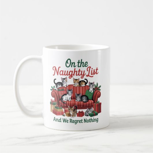 Christmas Cats On The Naughty List 90s Retro Cat コーヒーマグカップ (左)