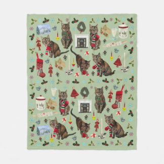 Christmas cats & ornaments fleece blanket フリースブランケット